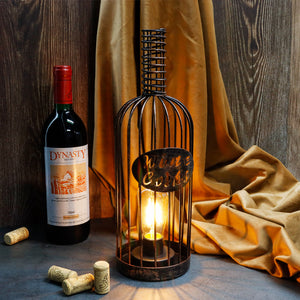 13.5"H Cordless Metal Wine Cork Bottle Lamp