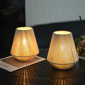 JHY DESIGN 2-Pack Boho Woven Cotton Rope Table Lamp - 8" H Cordless Battery - Operated with 6-Hour Timer, Perfect for Bedroom Bedside & Events