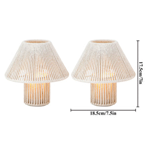 TRIROCKS Woven Cotton Rope LED Cordless Table Lamp (Set of 2) – 7'' Battery-Operated Boho Lamps, Indoor/Outdoor