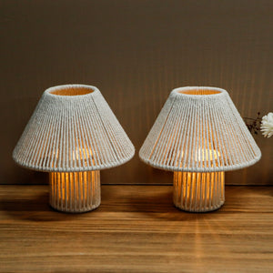 TRIROCKS Woven Cotton Rope LED Cordless Table Lamp (Set of 2) – 7'' Battery-Operated Boho Lamps, Indoor/Outdoor