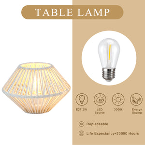 TRIROCKS Woven Cotton Rope Table Lamp (Set of 2) – 5" Cordless Battery-Operated Boho Wireless LED Lamps, Indoor/Outdoor