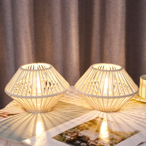 TRIROCKS Woven Cotton Rope Table Lamp (Set of 2) – 5" Cordless Battery-Operated Boho Wireless LED Lamps, Indoor/Outdoor