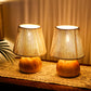 TRIROCKS Set of 2 Woven Cotton Rope Table Lamp – 8'' Cordless Battery-Powered, Wooden Base Boho Lamps, Indoor/Outdoor