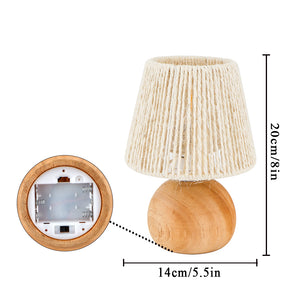 TRIROCKS Set of 2 Woven Cotton Rope Table Lamp – 8'' Cordless Battery-Powered, Wooden Base Boho Lamps, Indoor/Outdoor