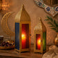 Moroccan Candle Lanterns with Embossed Colored Tempered Glass