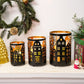12PCS Village Silhouette Candle Lantern 7.5" H Etched Bronze Metal Candle Holder Decorations for Living Room Tabletop Parties Patio Entryway Indoors Outdoors