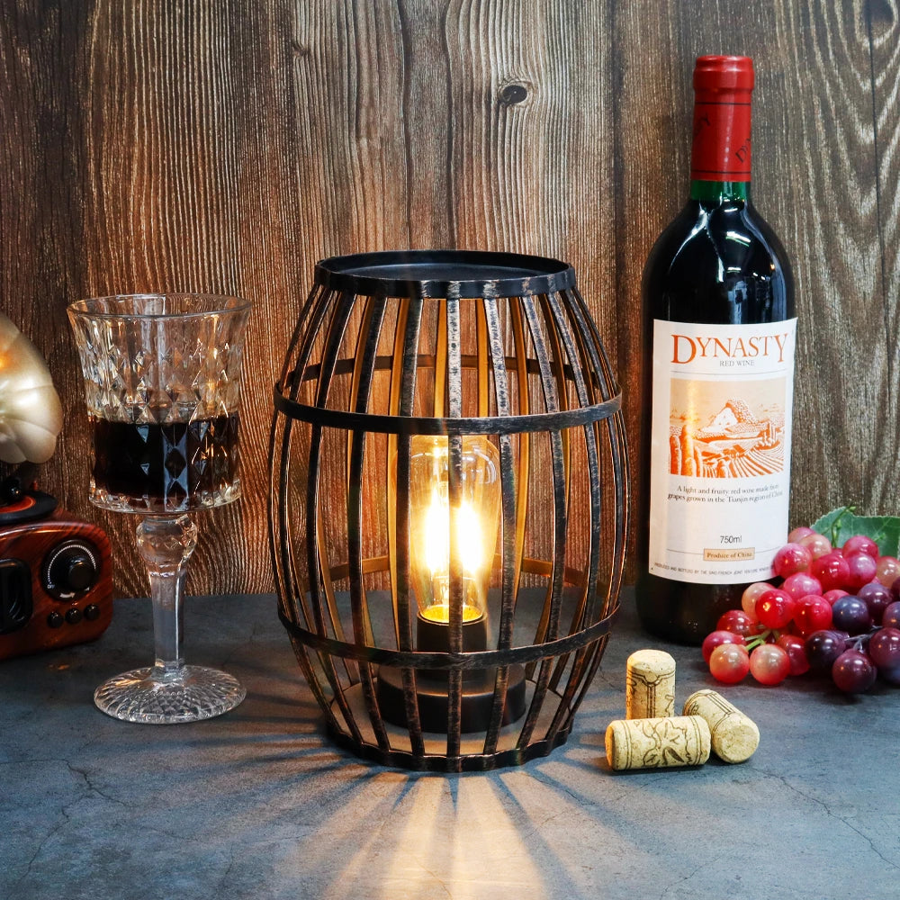Cordless Metal Wine Barrel Lamp-4