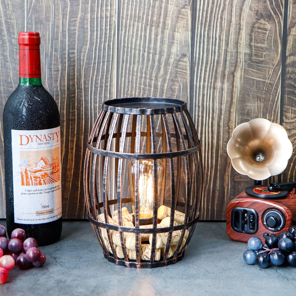 Cordless Metal Wine Barrel Lamp