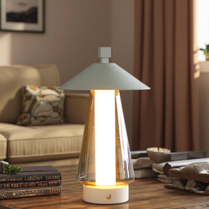 3-Way Dimmable Bedside Lamp (12"H): Umbrella-Shaped Touch Control, Grey Anodized Glass Shade (Indoor/Outdoor)