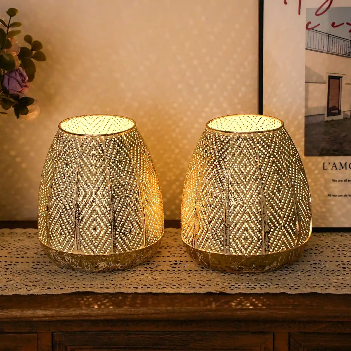 7'' High Battery Powered Metal Decorative Table Lamps with Fairy Lights Bulb