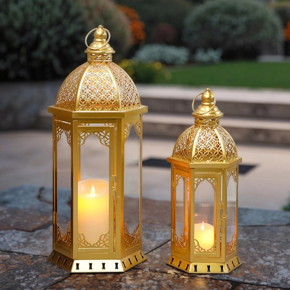 Set of 2-22"&17"H Vintage Metal Candle Lanterns(Grey with Black Brush)
