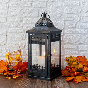 14.5"High Vintage Hanging Lantern（Black with Gold Brush）