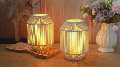 JHY DESIGN 2-Pack 8.5"H Woven Cotton Rope Table Lamps: Cordless, Battery-Powered, 6-Hr Timer
