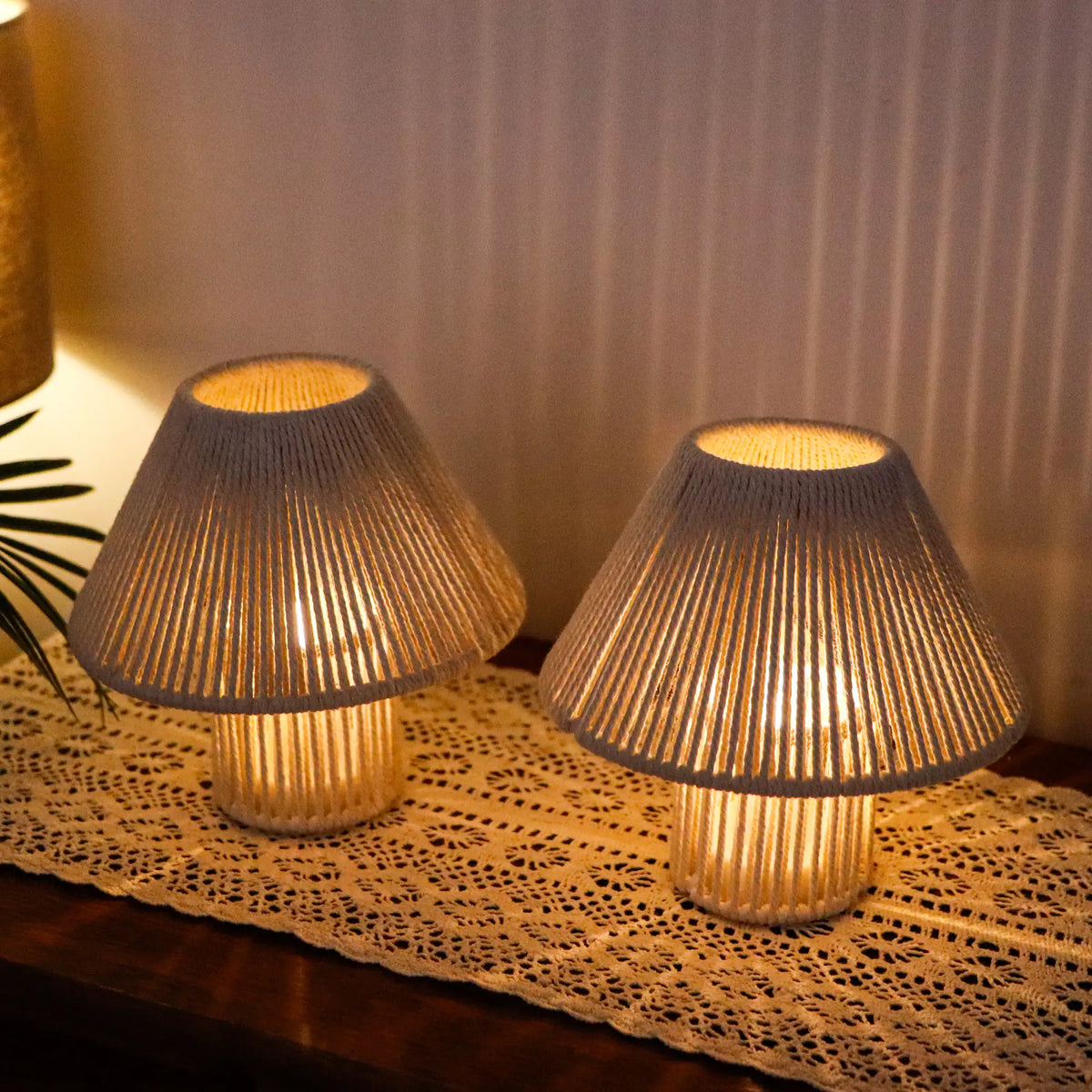 Cotton Rope Table Lamp Set of 2 Woven Cotton Rope LED Cordless Table Lamp