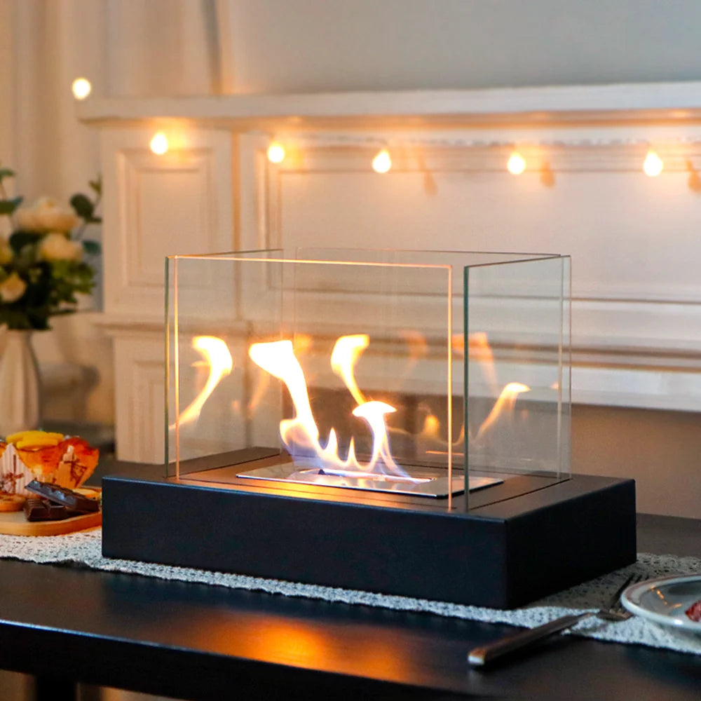 360° View Rectangular Tabletop Fireplace Fire Bowl With Four-Sided Gla