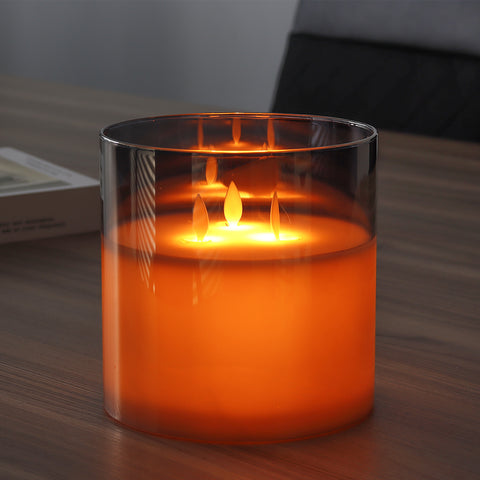 6''High Large 3-Wick Glass Flameless Candles（Only for US)