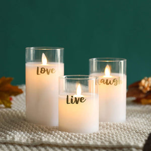 Glass Wax Battery LED Candles ( Set of 3 )