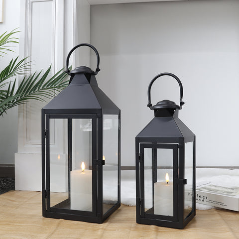 17.5‘’&13.5“ High Set of 2 Metal Candle Lanterns(Black)