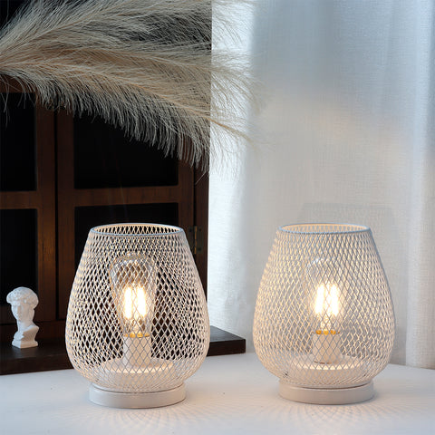 6,7"H Set mit 2 Metallkäfig-LED-Laternen (Weiß)