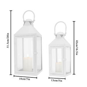 17,5" et 13,5" Ensemble de 2 lanternes à bougies en métal (blanc)
