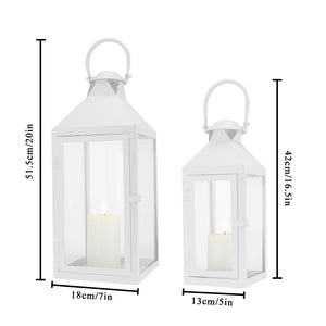 17.5"&13.5"Set of 2 Metal Candle Lanterns(White）