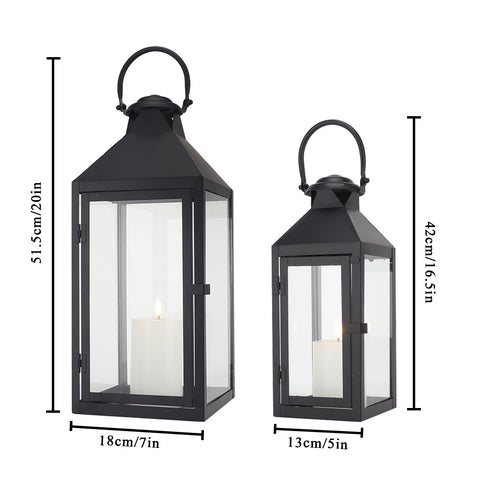 17.5‘’&13.5“ High Set of 2 Metal Candle Lanterns(Black)