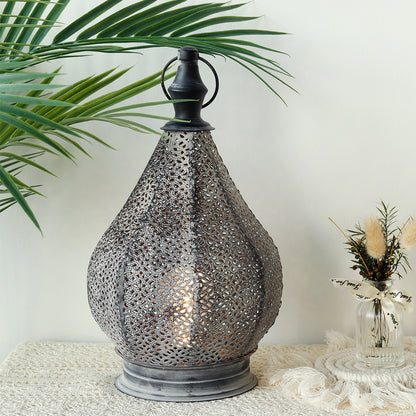 Lampe de table marocaine en métal de 12''H, alimentée par batterie, sans fil, avec ampoule LED féerique