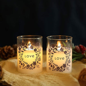 4" tall Glass Wax Battery Moving Flame LED Candle ( Set of 2)