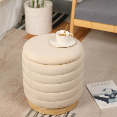 16.5" Tall Ottoman Velvet with Storage(Cream)