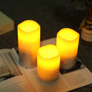 Silver Real Wax Battery Powered Candle ( Set of 3 )
