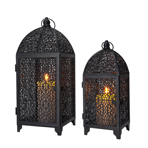 Lanterne à bougie décorative suspendue vintage de 12 po et 16,5 po de hauteur (Ensemble de 2)