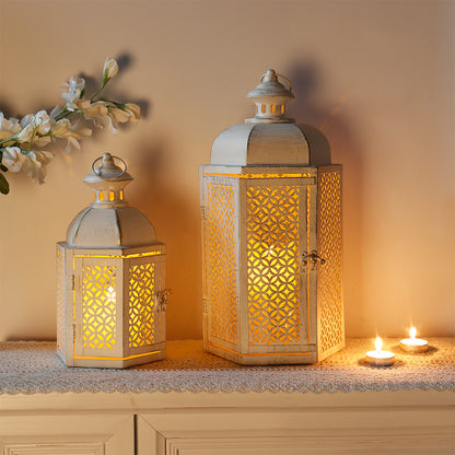 Lanternes à bougies d'extérieur de 15 et 11 pouces, lanternes décoratives rustiques