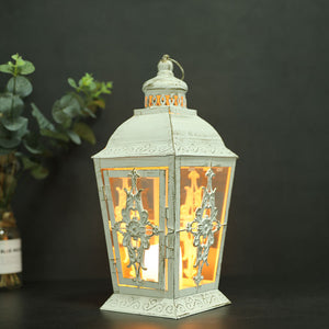 13'' High Decorative Candle lantern (White With Gold Brush)