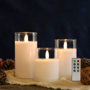 Glass Wax Flameless Effect LED Candles ( Set of 3 )