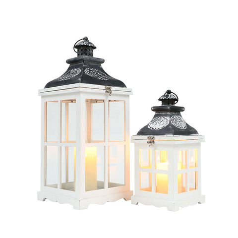 Lanternes à bougie décoratives en bois blanc de 21,5 po et 14 po de hauteur (Ensemble de 2) 