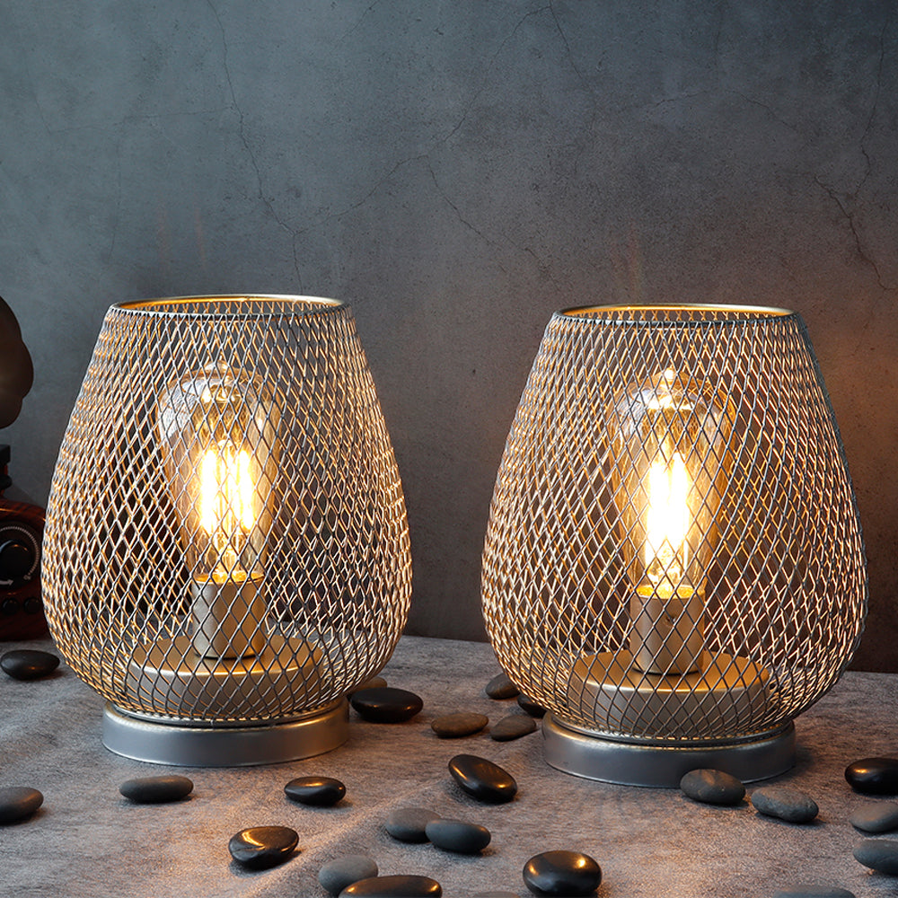 Ensemble de 2 lanternes LED à cage en métal de 6,7 po de hauteur (or)