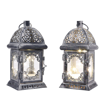 Lanterne décorative suspendue vintage à piles de 8 po de hauteur avec lumières féeriques à DEL (Ensemble de 2) 