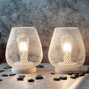 Ensemble de 2 lanternes LED à cage en métal de 6,7 po de hauteur (blanche)