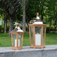 Bougeoir hexagonal en bois et métal de 17 po et 24 po de hauteur, lanternes suspendues décoratives (Ensemble de 2) 