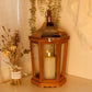 17'' H Wood Metal Hexagon Candle Holder Decorative Hanging Lanterns