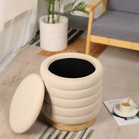 16,5" hoher Ottoman aus Samt mit Stauraum (Creme)