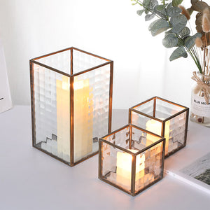 Copper Frame with Texture Glass Hurricane Candleholder ( Set of 3 )