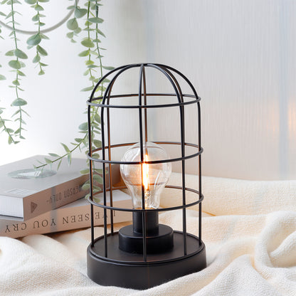 9.5''H Decorative Table Lamp Metal Cage Cordless Lamps with LED Bulb(Black)