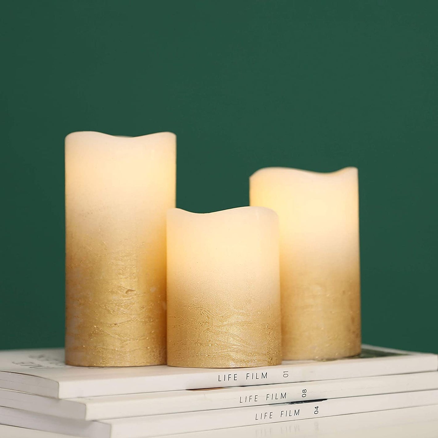 Gold Real Wax Battery Powered Candle ( Set of 3)
