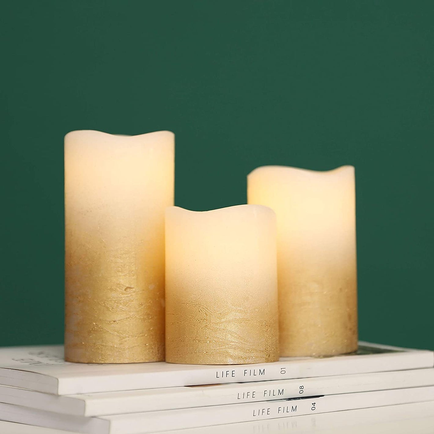 Bougie à piles en cire véritable dorée (lot de 3)