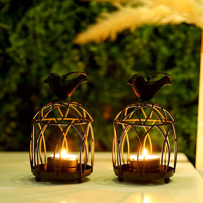 2 Pack Bird Hanging Birdcage Tealight Lantern