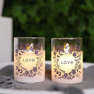 4" tall Glass Wax Battery Moving Flame LED Candle ( Set of 2)