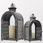 Lanternes décoratives grises antiques Lanternes à bougies en métal (Ensemble de 2) 