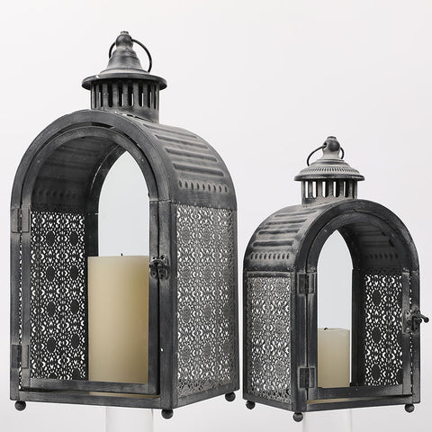 Antike graue dekorative Laternen Metall-Kerzenlaternen (2er-Set) 