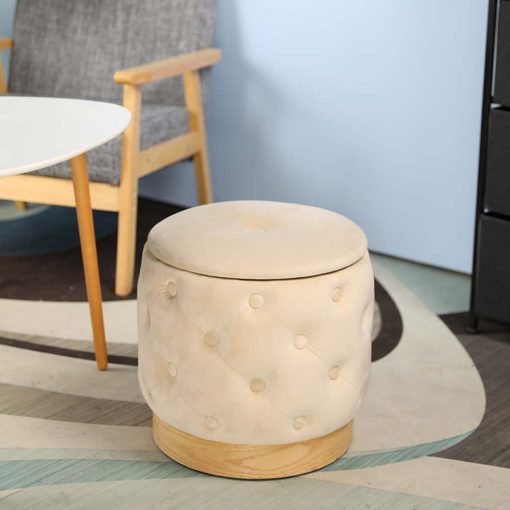 15" Tall Ottoman Velvet with Storage (Beige)